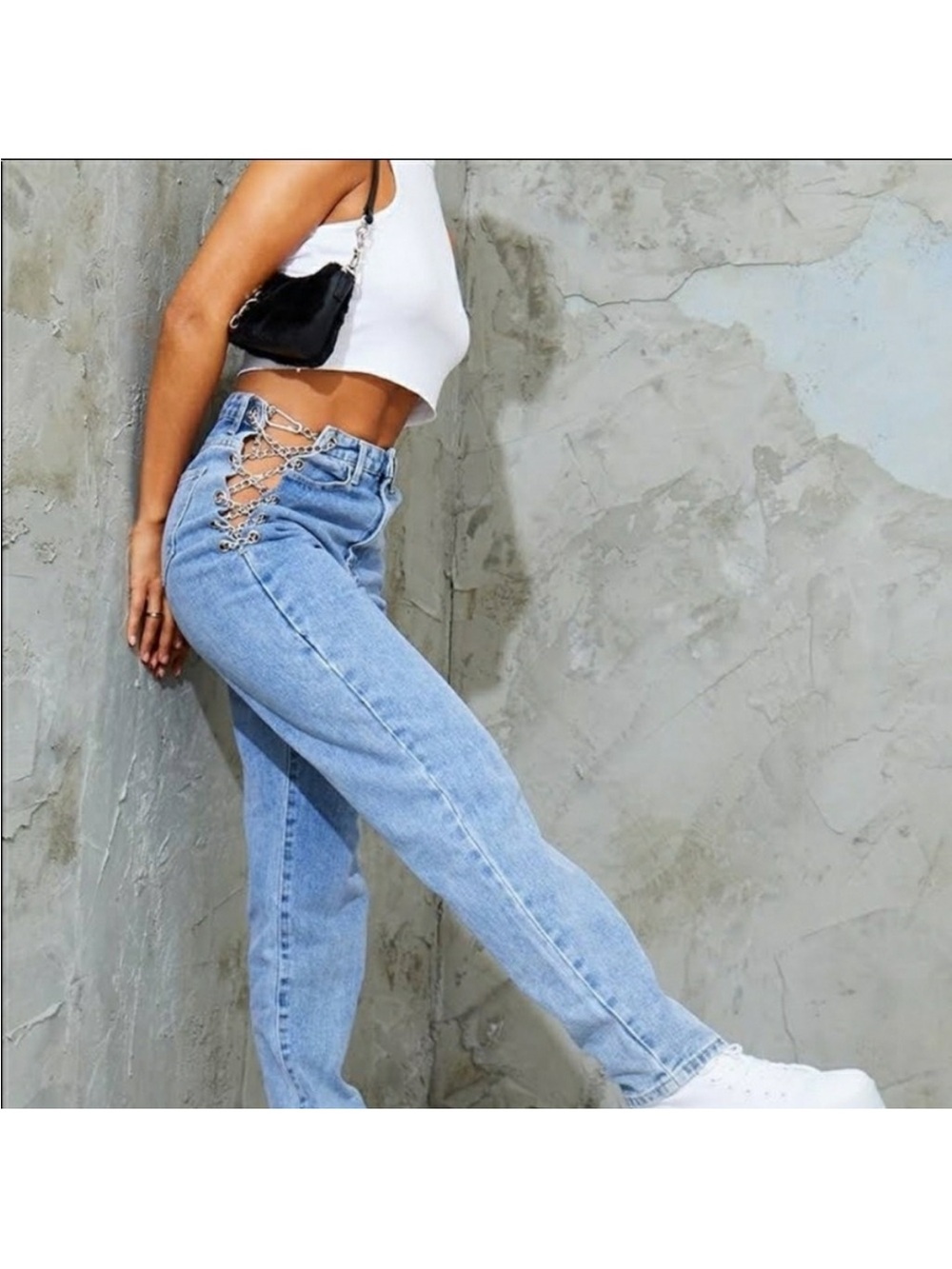 Princess Polly Light Blue Lace-Up Straight Leg Jeans